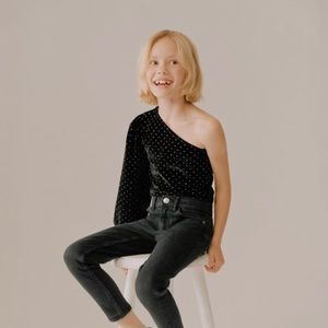 NWT Zara girl asymmetrical rhinestone top